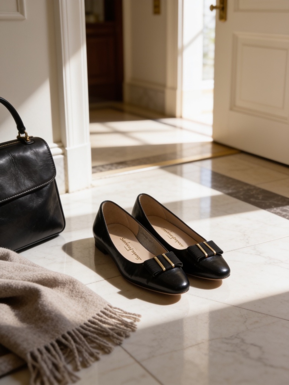 Salvatore Ferragamo Vintage Black Patent Leather Bow Pumps Size 8.5 B